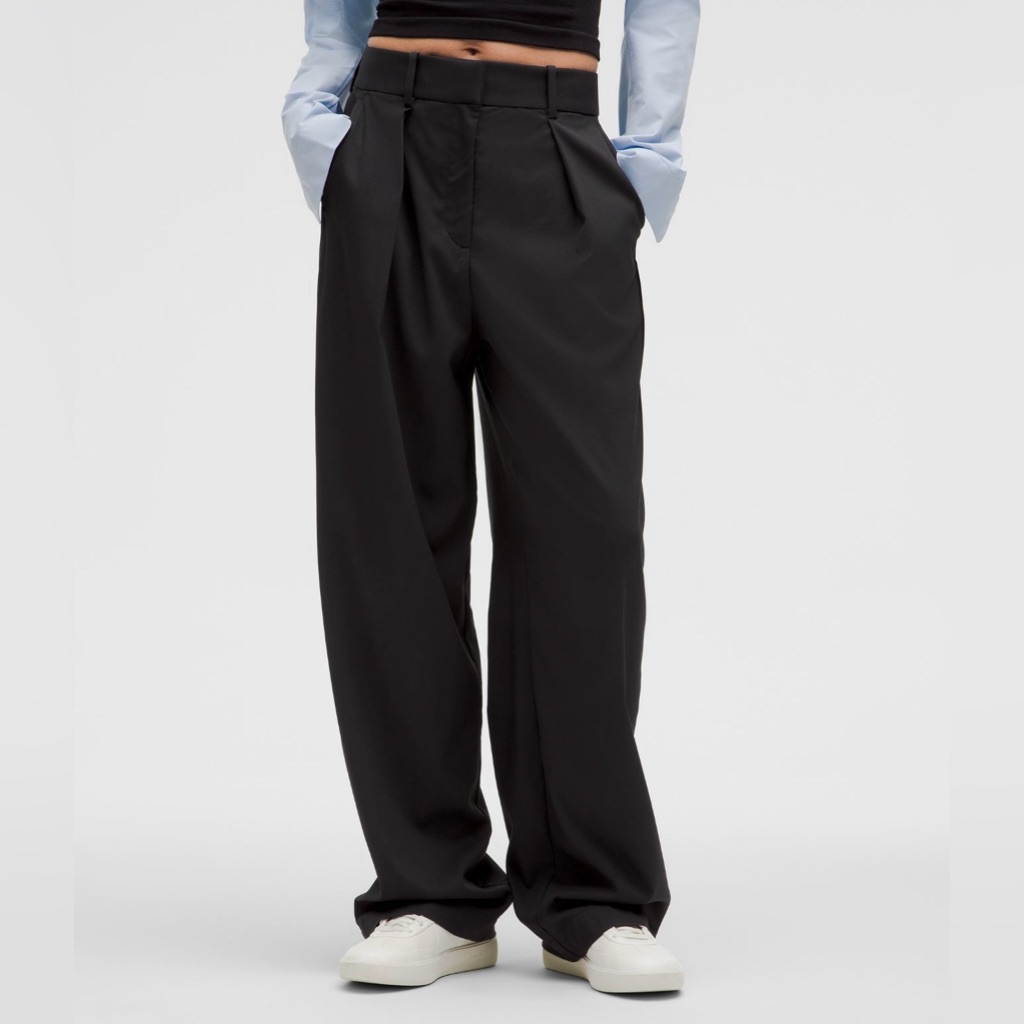 Lululemon Pleat Front High Rise Wide Leg Trouser Pants ~ Black ~ Sz 0 Reg